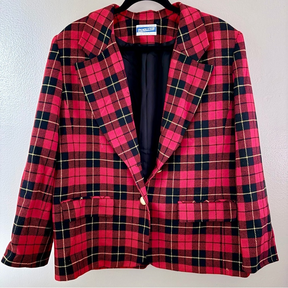 Vintage Pendleton Women's Red Plaid Wool Blazer